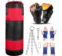 Sac De Frappe Professionnel Avec Gants De Boxe 6oz, Protège-Poignet, Chaînes Et Suspension Support Plafond, Sac Boxe Sans Sables Rempli Lourd Mma Muay Thai Kickboxing Pour Enfants Adolescents