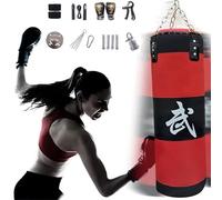 Sac De Frappe,Sac De Frappe Adulte,Sac De Boxe,15PCS Suspension Boxe Punching Bag avec Gants,Bandages,chaîne,Rotation à 360°,pour Le Muay Thai et Les Combats (Rouge, 80CM)