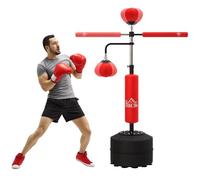 Sac de frappe sur pied - HOMCOM - 4 en 1 - 2 balles de vitesse, barre rotative 360°, gants - hauteur réglable - rouge