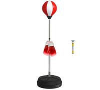 Sac de Frappe sur Pied HOMCOM Punching ball sur pied réglable en hauteur 126-144 cm avec gants, pompe et base de lestage rouge