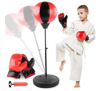 Sac de Frappe sur Pied Punching Ball Réglable en Hauteur 70 à 110 cm avec Gants Pompe et Base de lestage pour Enfants et Débutants