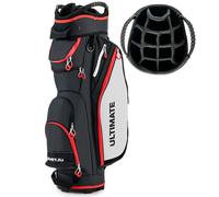Sac de golf COSTWAY Equipement de golf, sac pour clubs de golf avec 14 séparations sur toute la longueur, 8 poches, housse de pluie & poche isotherme pour boissons, léger, noir