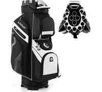 Sac de golf COSTWAY, sac de golf chariot léger avec housse de pluie, 11 poches, 14 séparations & sangle de transport, sac de golf portable, sac pour voiturette de golf, noir