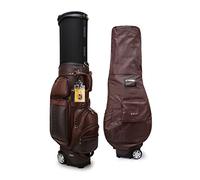Sac de Golf, Sac de Golf Professionnel en Plein air Chariot Cuir Haut Gamme avec 2 Roues Casquette Balle multifonctionnelle Support Sacs Club Voyage(Brown)
