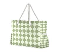 Sac de grande capacité à carreaux américains vert et blanc pour femme avec poches latérales pour voyager avec porte-gobelets sur le côté