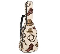 Sac de guitare acoustique pleine grandeur, rembourrage de 1 cm d'épaisseur, étui de guitare étanche 40 41 42 pouces, chapeau de cowboy sans couture et motif fer à cheval Wild West, Multicolore 01