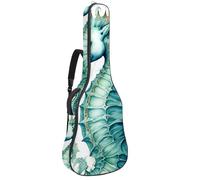 Sac de guitare acoustique vintage avec 2 poches, bandoulière réglable et crochet arrière, convient pour guitares électriques, basses et guitares classiques Bleu, Hippocampe vintage bleu, 42.9x16.9x4.7