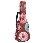Sac de guitare double réglable de 104,1 cm pour guitare acoustique, mini donuts bleus et roses, étui en tissu Oxford imperméable et éponge épaisse, Mini beignets bleus et roses, 42.9x16.9x4.7 in,