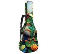 Sac de guitare étanche pour guitare acoustique de 101,6 cm/101,6 cm/106,7 cm, housse de protection avec plusieurs poches, rembourrage en éponge, grenouille mignonne et fleur, multicolore,