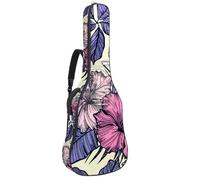 Sac de guitare sans couture avec motif de fleurs tropicales et de feuilles, sac à dos rembourré pour guitare acoustique avec poches à bandoulière réglables, Multicolore 09, 42.9x16.9x4.7 in, Sac à dos