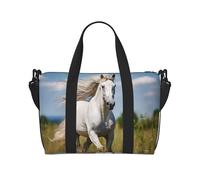 Sac de gym à imprimé étalon blanc pour femme, sac de week-end, sac à bandoulière pour femme et homme, noir, taille unique, Noir, Talla única