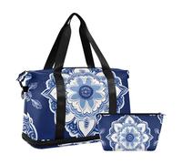 Sac de gym avec bandoulière réglable, motif floral bleu antique, motif cachemire, sac de voyage, multifonction, motif cachemire chinois, bleu ancien, 1 taille, Paisley chinois floral bleu ancien, 1