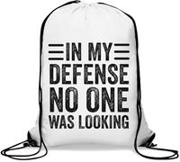 Sac de gym avec cordon de serrage « In My Defense No One Was Looking » Blanc