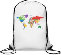 Sac de gym avec cordon de serrage Motif carte du monde colorée avec frontières de campagne Blanc