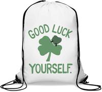 Sac de gym avec cordon de serrage Motif trèfle à quatre feuilles Inscription Good Luck Yourself Make Your Own Blanc
