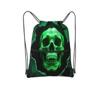 Sac de gym avec cordon de serrage, sac de danse, sac à dos de plage, peut être utilisé dans le yoga, Crâne vert d'Halloween, One Size