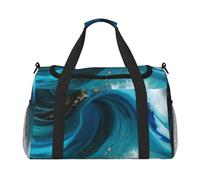Sac de gym avec imprimé marbre bleu turquoise et doré de grande capacité, sac de transport à main pliable pour activités de plein air dernière intervention