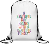 Sac de gym décontracté avec cordon de serrage « A Beautiful Day Begins With A Beautiful Mindset » Blanc