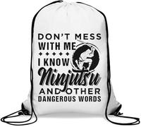 Sac de gym décontracté avec cordon de serrage « Don't Mess with Me I Know Ninjutsu and Other Dangerous Words » Blanc