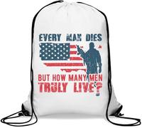 Sac de gym décontracté avec cordon de serrage « Every Man Dies But How Many Men Truly Live » - Motif drapeau américain - Blanc