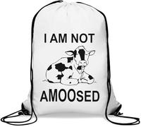 Sac de gym décontracté avec cordon de serrage I Am Not Amoosed Amused Cow Pun Blanc