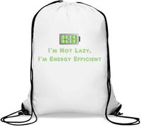 Sac de gym décontracté avec cordon de serrage Inscription I'm not Lazy I'm Energy Efficient Blanc, blanc, Taille unique