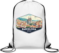 Sac de gym décontracté avec cordon de serrage Motif cathédrale de Barcelone Espagne Blanc