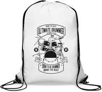 Sac de gym décontracté avec cordon de serrage Motif crâne Inscription Bring The Beat Born to Be Drummer Blanc