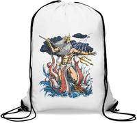 Sac de gym décontracté avec cordon de serrage Motif dieu grec ancien Poséidon Blanc