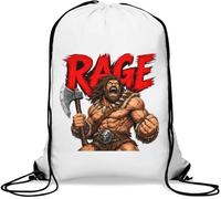 Sac de gym décontracté avec cordon de serrage Motif guerrier barbare dans Furious Rage Blanc