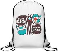 Sac de gym décontracté avec cordon de serrage Motif vampire Inscription I Like Blood and Ice Cream Blanc