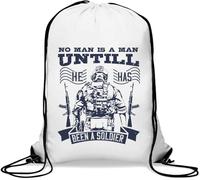 Sac de gym décontracté avec cordon de serrage « No man is a man until he has been a soldier » Blanc