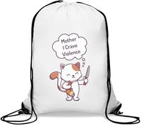 Sac de gym décontracté avec cordon de serrage pour petit chat et chaton Inscription « Mother I Crave Violence Fish Knife » Blanc