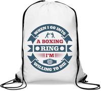 Sac de gym décontracté avec cordon de serrage « When I go into a boxing ring I'm willing to die » Blanc