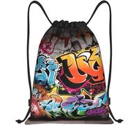 Sac De Gym Doodle Hip Hop Sacs À Cordon De Serrage Unisexe Sacs De Sport À Cordon Léger Sac À Dos Scolaire pour Piscine Natation Sport 36X42Cm
