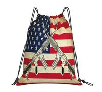 Sac De Gym Drapeau des États-Unis avec des Armes À Feu Sac À Dos Scolaire Imperméable Sacs De Sport À Cordon Unisexe Sacs À Cordon De Serrage pour Sport Voyage Natation 36X42Cm