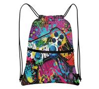 Sac de gym étanche pour manette de jeu pour enfant garçon et fille avec fermeture éclair centrale et cordon de serrage, sac de gym étanche pour joueurs, enfants, école, sport, loisirs, voyage (noir)