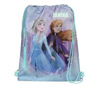 Sac de gym Frozen pour fille avec nom - Sac à chaussures personnalisé avec Elsa Anna en bleu pour enfants - Sac de sport à cordon - Sac à dos pour enfant avec nom imprimé, Turquoise pastel - La Reine
