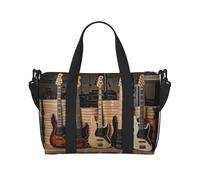 Sac de gym imprimé guitare basse instruments de musique pour femme, sac de week-end, sac pour articles personnels, sac à bandoulière pour homme et femme, taille unique, Noir , Taille unique