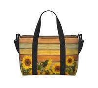 Sac de gym imprimé tournesol en bois pour femme, sac de week-end, sac à articles personnels, sac à bandoulière pour homme et femme, taille unique, Noir , Taille unique