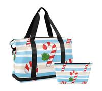Sac de gym Merry Christmas rouge et blanc à rayures de canne à sucre avec trousse de toilette pour voyages d'affaires grande capacité, Rayures rouges et blanches Merry Christmas en sucre d'orge, 1