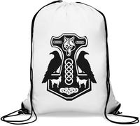 Sac de gym minimaliste avec cordon de serrage Motif marteau de Dieu Thor Crow Blanc