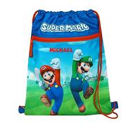 Sac de gym, motif Super Mario pour enfant, personnalisable, avec nom, sac de sport pour garçon, sac à chaussures à tirer, bleu, 30 x 40 cm
