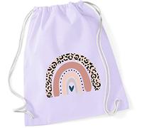 Sac de gym pour enfant en coton avec arc-en-ciel en rose | Motif imprimé LEO pour fille | Sac à dos en tissu à cordon de serrage, Violet pastel., ca. 37 x 46 cm