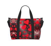 Sac de gym pour femme, sac de week-end, sac pour articles personnels, sac à bandoulière pour femme et homme Motif cœurs rouges, noir, One Size