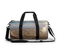 Sac de gym pour homme et femme - Sac de sport cylindrique assis sur une branche - Imprimé étanche, En forme de cœur sur la plage, 17.7in/9in/9in, Impression