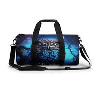 Sac de gym pour homme et femme - Sac de sport - Sac de gym - Sac de fitness cylindrique imprimé Border Collie - Étanche, bleu/motifs chouettes, 17.7in/9in/9in, Impression