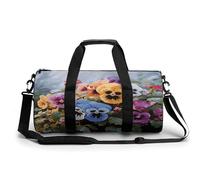 Sac de gym pour homme et femme - Sac de sport - Sac de gym - Sac de fitness cylindrique - Imprimé chien de Poméranie - Étanche - Épaule, Fleurs de pensées, 17.7in/9in/9in, Impression