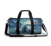 Sac de gym pour homme et femme - Sac de sport - Sac de gym - Sac de fitness cylindrique - Imprimé chien de Poméranie - Étanche - Épaule, Ours polaire Northern Lights, 17.7in/9in/9in, Impression