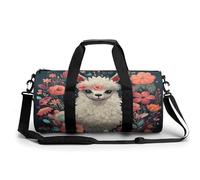 Sac de gym pour homme et femme - Sac de sport - Sac de sport - Sac de fitness cylindrique imprimé - Pour fléchettes - Étanche - Épaule, Adorable lama floral, 17.7in/9in/9in, Impression